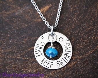 JUST KEEP SWIMMING Necklace, Jewelry for Swimmers, Inspirational Jewelry