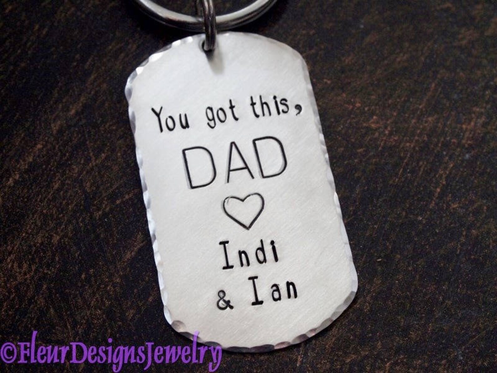 Personalized Dog Tag Keychain Custom Message Hand Stamped Key Etsy