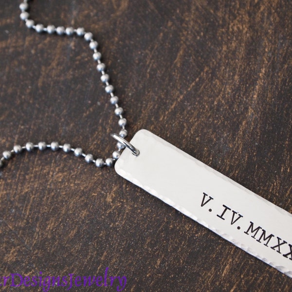 Roman Numeral Necklace, Roman Numeral Date Jewelry for Him, Anniversary Jewelry for Him