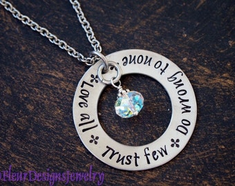Love All Trust Few Do Wrong to None- Shakespeare Quote Necklace, Shakespeare Quote Jewelry