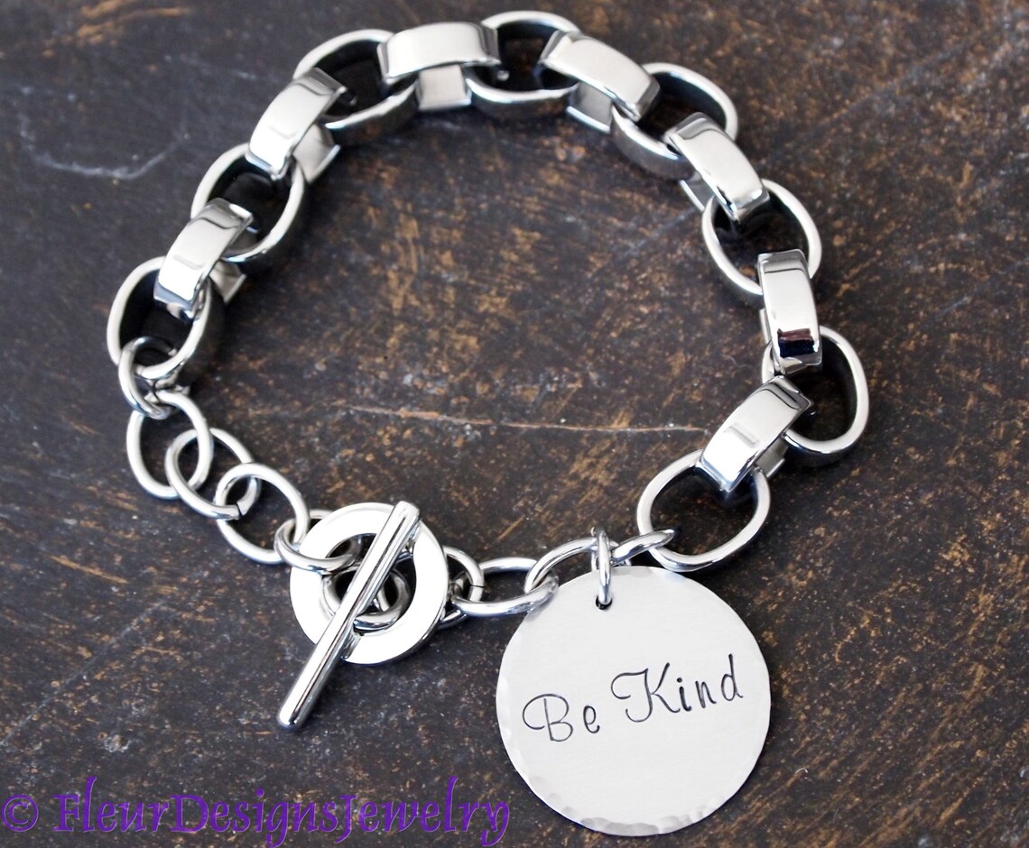 Be Kind Charm Bracelet Chunky Stainless Steel Charm Bracelet Etsy