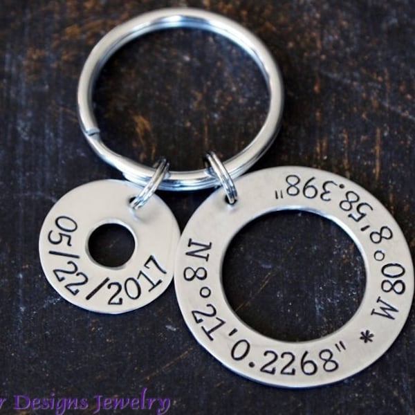 Custom Coordinates Key chain, Personalized Latitude Longitude Keychain, Custom Coordinates and Date Keychain