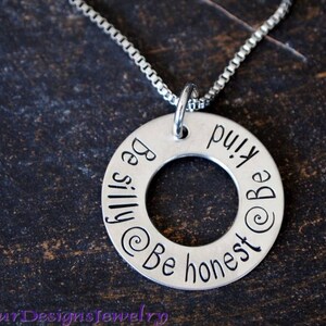 Be Silly Be Honest Be Kind Charm Necklace, Inspirational Necklace, Positive Message Charm Necklace
