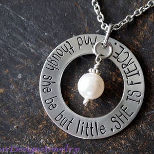 She is Fierce- Hand Stamped Washer Pendant,  Inspirational Jewelry, Little and Fierce Hand Stamped Charm Necklace