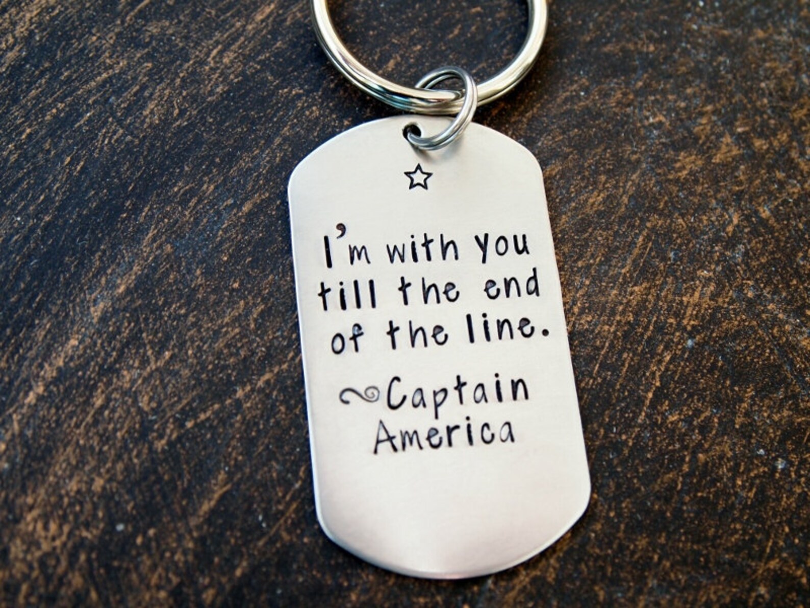 Personalized Dog Tag Keychain Custom Message Hand Stamped Key Etsy