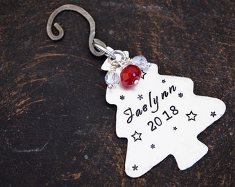 Custom Name Christmas Tree Ornament, Personalized Hand Stamped Ornament