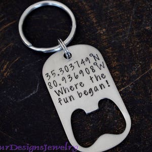 Latitude & Longitude Bottle Opener Keychain, Custom Bottle Opener Key Chain, Personalized Key Chain