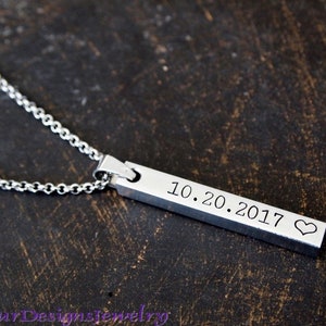 Custom Coordinates Necklace, Latitude/Longitude Necklace, 4 Sided Bar Custom Message Necklace Round Box 22"