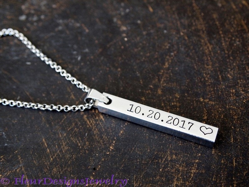 Custom Coordinates Necklace, Latitude/Longitude Necklace, 4 Sided Bar Custom Message Necklace Round Box 22"