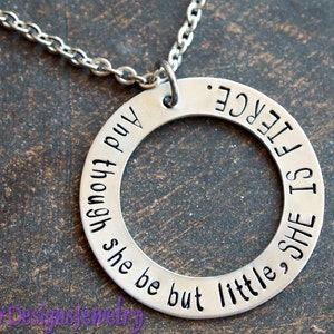 She is Fierce- Hand Stamped Washer Pendant, Little and Fierce Hand Stamped Charm Necklace, Inspirational Jewelry