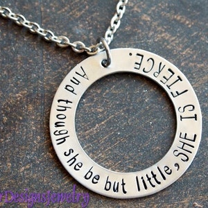 She is Fierce Hand Stamped Washer Pendant, Little and Fierce Hand Stamped Charm Necklace, Inspirational Jewelry image 1