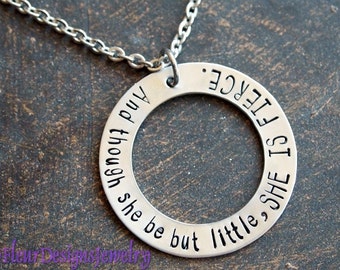 She is Fierce- Hand Stamped Washer Pendant, Little and Fierce Hand Stamped Charm Necklace, Inspirational Jewelry