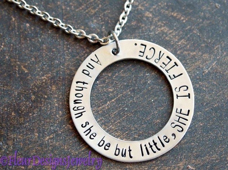 She is Fierce Hand Stamped Washer Pendant, Little and Fierce Hand Stamped Charm Necklace, Inspirational Jewelry image 1