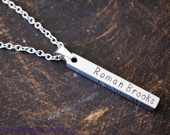 Baby Stats Necklace, New Baby Stats Bar Necklace, Four Sided Bar Necklace