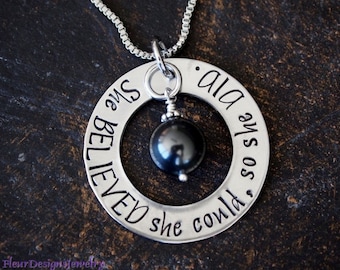 She BELIEVED she could so she DID Necklace, Inspirational Jewelry, Inspirational Message Necklace