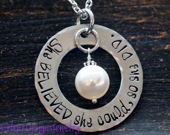She BELIEVED she could so she DID Necklace, Inspirational Jewelry, Hand Stamped Washer Necklace