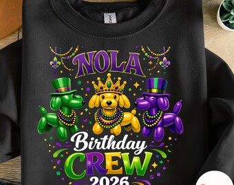 Equipo de cumpleaños de Nueva Orleans 2026 PNG, Diseño de carnaval de Mardi Gras de Nueva Orleans, Clipart de viaje de cumpleaños, Sublimación de fiesta PNG