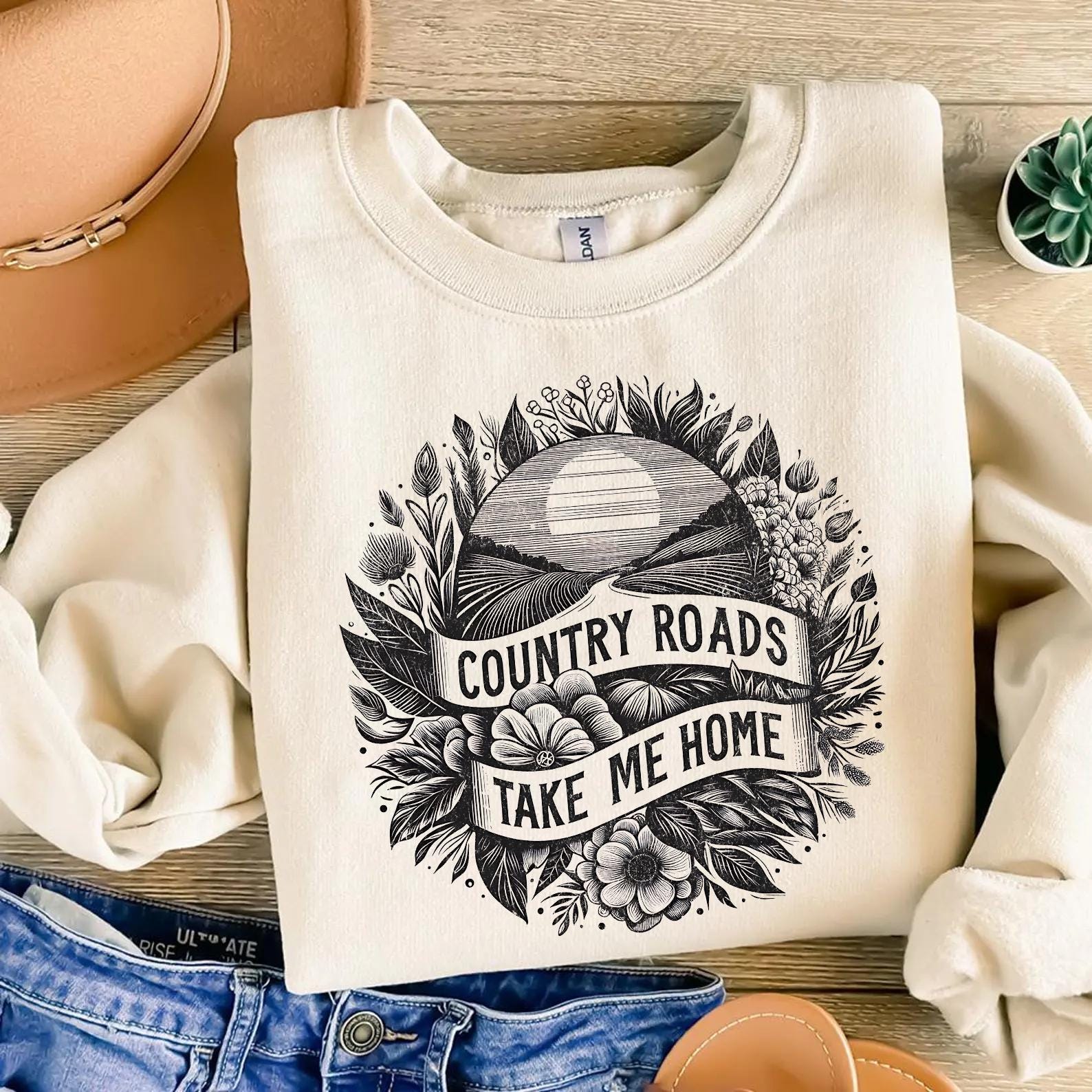 Country Roads Take Me Home PNG: Vintage Southern Design (Digital Download)