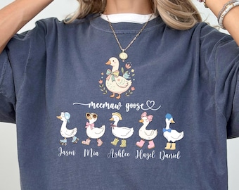 Meemaw Goose Comfort Colors Shirt, Personalized Mama Shirt, Custom Kids Names Shirt, Mother's Day Gift