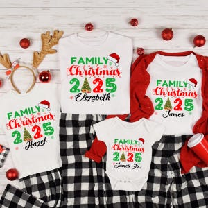 Chemises de famille personnalisées pour l&#39;équipe de Noël 2025, Chemise de famille de Noël, Chemise de groupe de Noël, T-shirts de pyjama de Noël