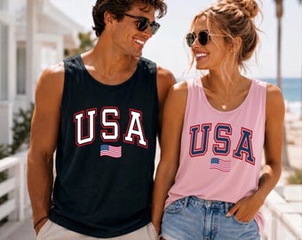 USA Matching Comfort Colors Tank Tops, Couples Tank, American Flag Tank Top, Patriotic Summer Shirt, Fourth of July Shirt