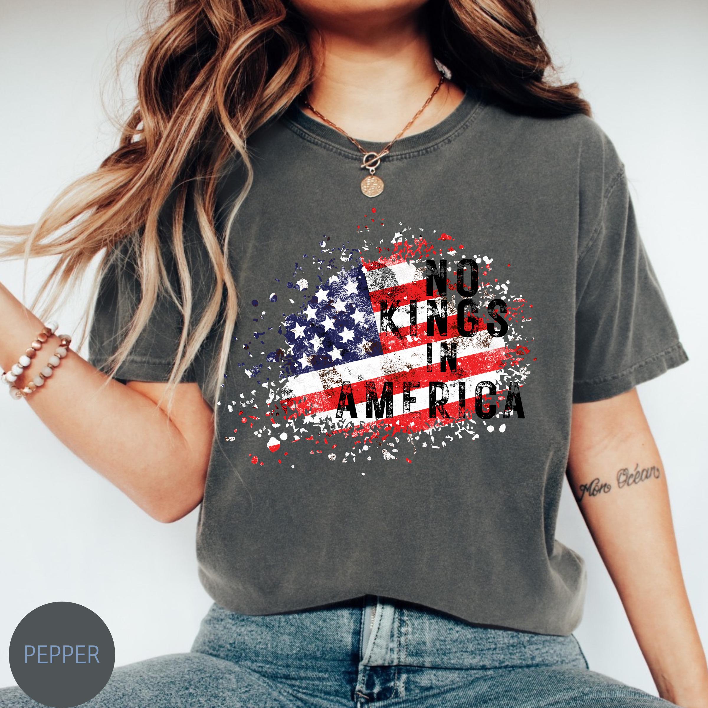 No Kings in America Comfort Colors T-Shirt, Pro Democracy Shirt, Anti Authoritarian Tee, Anti Maga Anti Trump Shirt