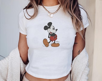 Retro Mickey Disney Baby Tee, Y2k 90s Style Mickey Mouse Tee, Classic Mickey Baby Tee