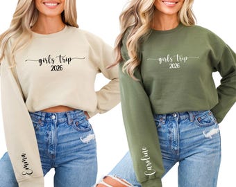 Customized Girls Trip 2026 Sweatshirt, Girls Group Vacation Sweatshirt, Weekend Matching Hoodie