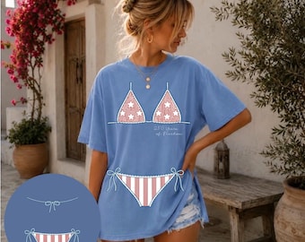 Customized Beach Bikini Comfort Colors Shirt, Coastal Bachelorette Party Tee, 250 Years of Freedom, 4th of July Bikini Tee, Bridesmaid Gift