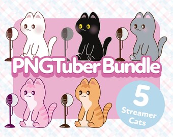 Cat PNGTuber-modelbundel, 5 streamers (digitale download)