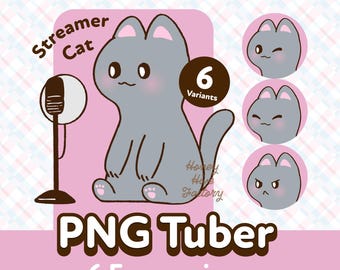Streamer Cat PNGTuber-avatar met 6 expressies (digitale download)