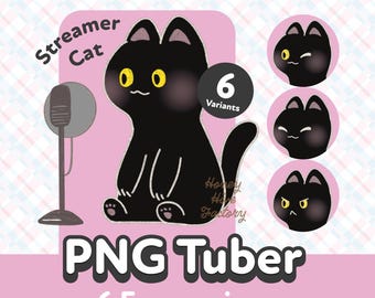 Black Cat pngTuber-model, premade VeadoTube-avatar (digitale download)