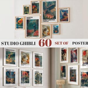 Set di 60 poster dello Studio Ghibli, poster de Il castello errante di Howl, stampa de La città incantata, Kiki - Consegne a domicilio, Totoro, Principessa Mononoke, AI Art