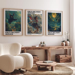 Kikis Lieferservice Poster, Studio Ghibli Druck, Studio Ghibli Poster, Kiki und Jiji Kunst, Kikis Lieferservice Wandkunst 3er Set