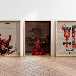 Ferrari Formel 1 Poster Set, Scuderia Ferrari Wandkunst, F1 Autorennen Dekor, Motorsport Geschenk, Formel 1 Fan Art, Rennwanddruck