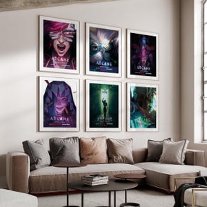 Arcane Poster Set von 6, Arcane Wandkunst, Arcane Jinx Poster, Arcane Film Poster, Ekko League of Legends, Arcane Vi Videospiel Poster