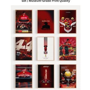 Juego de 9 piezas de arte mural de Lewis Hamilton, póster de Fórmula 1 Hammertime, póster de F1 Levi's, impresiones digitales y físicas de Hamilton, regalo para aficionados a las carreras.