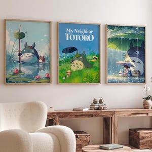 Set di 3 poster "Il mio vicino Totoro", stampa di Totoro, decorazione da parete dello Studio Ghibli, stampa anime Ghibli, regali dello Studio Ghibli, decorazioni per la cameretta dei bambini
