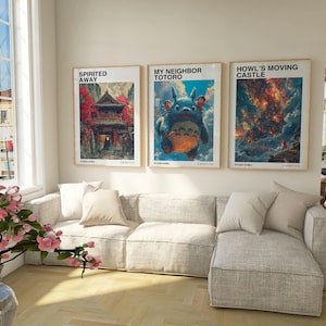 Póster de Studio Ghibli, póster de El castillo ambulante, póster de El viaje de Chihiro, póster de Ghibli, póster de Mi vecino Totoro, arte mural de anime