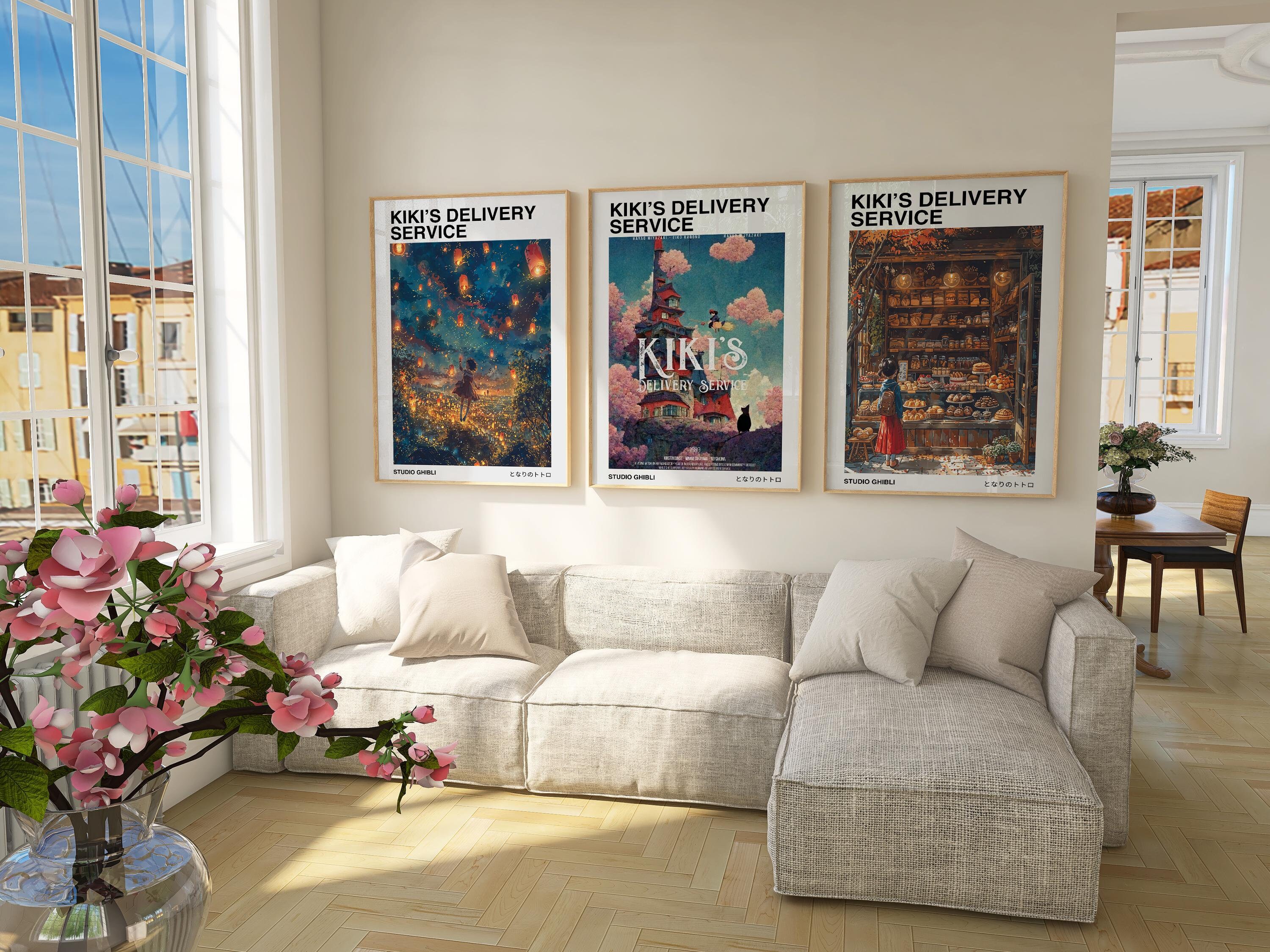 Kiki's Delivery Service Poster Set of 3, Studio Ghibli Print, Studio Ghibli Poster, Kiki and Jiji Art, Kikis Delivery Service Wall Art