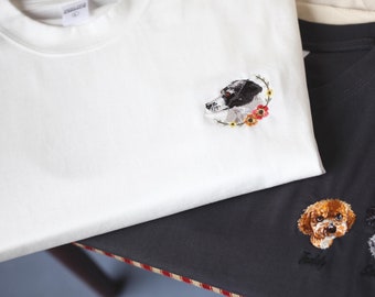 Custom Pet T-Shirt with Photo, Embroidered T-Shirt, Personalized Pet Portrait T-Shirt, Custom Pet Name Shirt,Unique Gift for Pet Lover