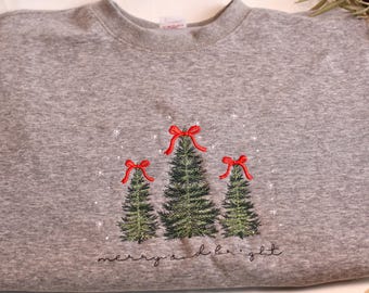 Embroidered Christmas Tree Sweatshirt, Holiday Festive Wear