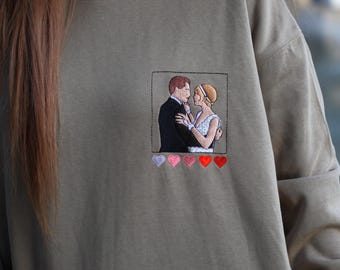 Custom Photo Embroidered Sweatshirt, Minimalist Portrait Outline from Your Photo, Mother'S Day Gifts