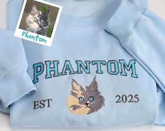 Pet Embroidered Sweatshirt, Personalized Cat Hoodie, Embroidered Pet Memorial Crewneck, Varsity Sweatshirt, Gift For Pet Owner, Dog Mom Gift