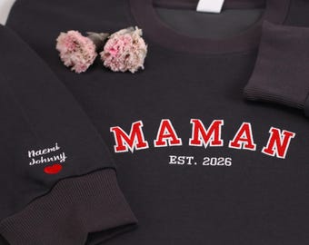 Personalized Embroidered Maman Sweatshirt with Custom Kid Names, Family Apparel, Mother'S Day Gifts