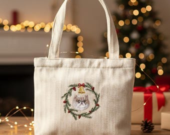 Mother'S Day Embroidered Cat Wreath Tote Bag, Custom Dog Photo Bag