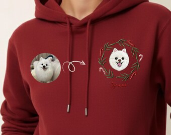 Custom Pet Portrait Embroidered Hoodie - Personalized Dog or Cat Sweatshirt - Mother'S Day Gifts