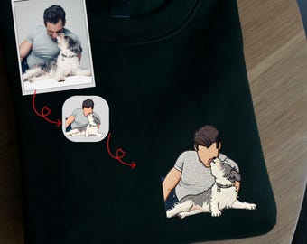 Custom Embroidered dog Portrait from Sweatshirt,Personalized Pet Family Photo hoodie T-shirt,Couple Portrait with Pet, Mother'S Day Gift