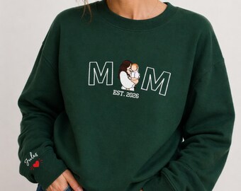 Personalized Mama&Dad Embroidered Sweatshirt with Kid Names on Sleeve,Custom Mom Embroidery Hoodie,Mother’s Day Gift ,Birthday Gift for MOM
