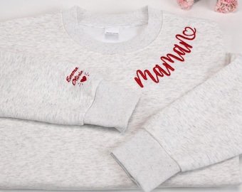 Custom Embroidered Maman Sweatshirt with Kid Names, Personalized Mother'S Day Gifts
